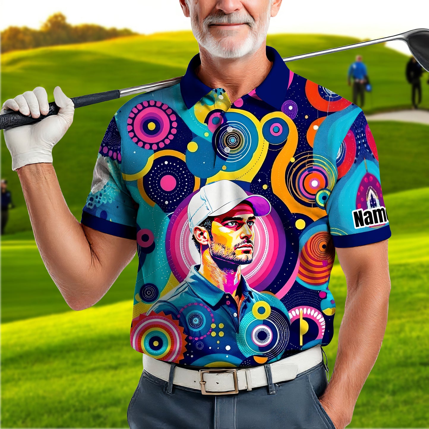 HomyGifts Custom Face Polo Shirt – Personalized Abstract Geometric Art Photo Shirt, Unique Gift for Him & Her