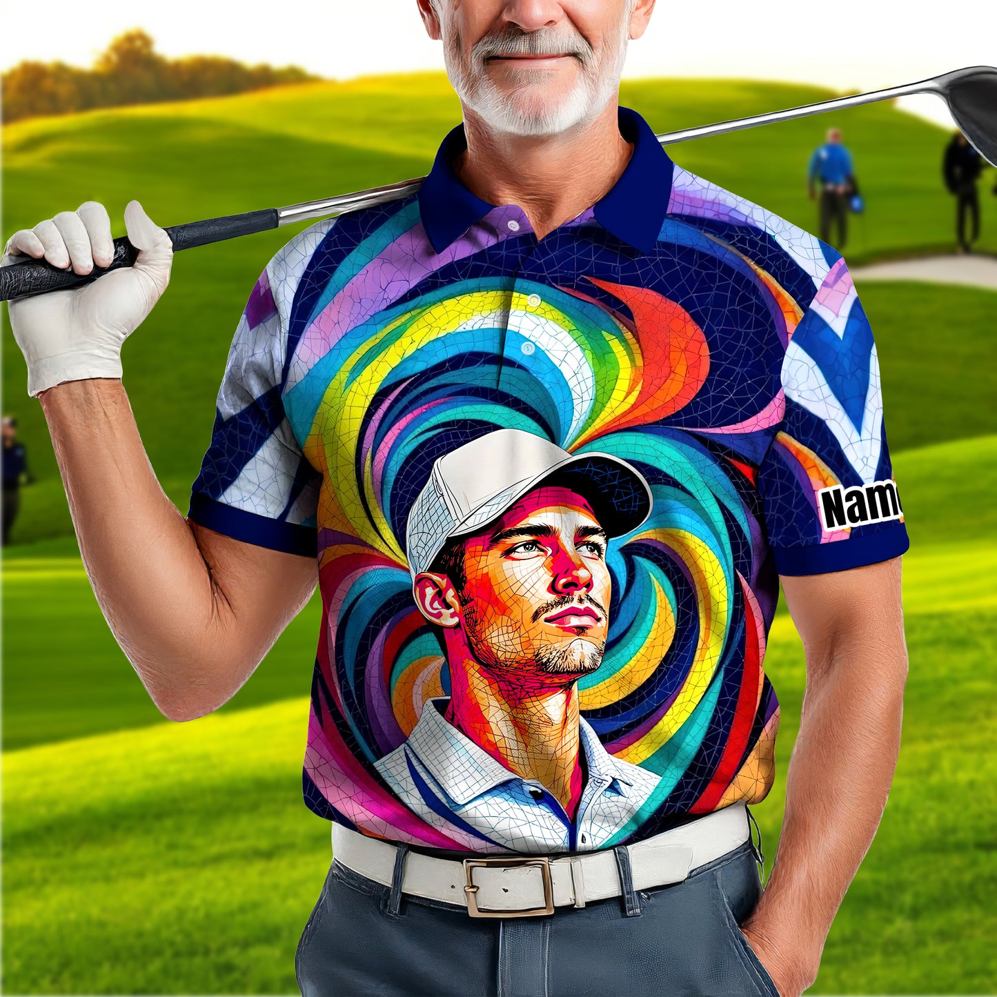Personalized Mosaic Portrait Polo — Custom Face Mosaic Art Style Shirt Style 7