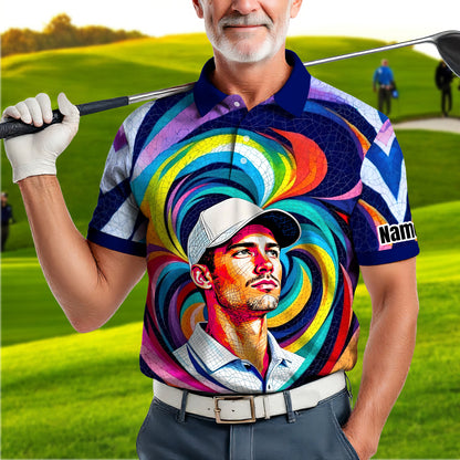Personalized Mosaic Portrait Polo — Custom Face Mosaic Art Style Shirt Style 7