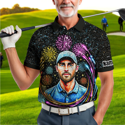 Custom Face Golf Polo Shirt – New Year Fireworks Edition | Personalized Golf Polo | Unique Holiday Gift for Him 2025 Style 9