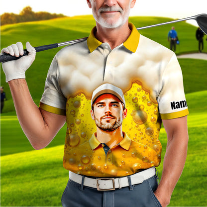 Custom Beer Polo Shirt with Face – Funny Personalized Polo for Beer Lovers, Summer Party Outfit, Unique Gift for Men