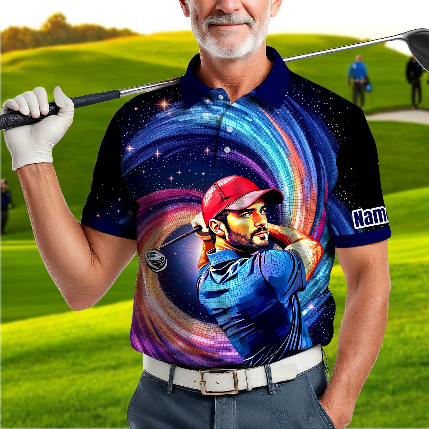 HomyGifts Men's Customized Face Artistic Golf Polo Shirt, Mosaic Art Style, Unique Personalized Golf Polo For Men Style 21
