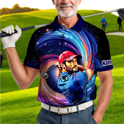 HomyGifts Men's Customized Face Artistic Golf Polo Shirt, Mosaic Art Style, Unique Personalized Golf Polo For Men Style 21