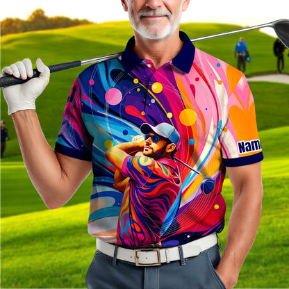 HomyGifts Men's Customized Face Artistic Golf Polo Shirt, Mosaic Art Style, Unique Personalized Golf Polo For Men Style 15