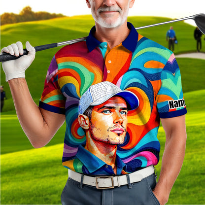 Personalized Mosaic Portrait Polo — Custom Face Mosaic Art Style Shirt Style 14