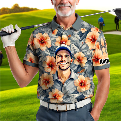 Custom Face Tropical Floral Polo Shirt – Personalized Summer Shirt, Fun Beach Vacation Gift, Unique Tropical Party Outfit Style 7
