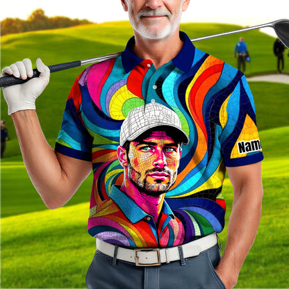 Personalized Mosaic Portrait Polo — Custom Face Mosaic Art Style Shirt Style 15