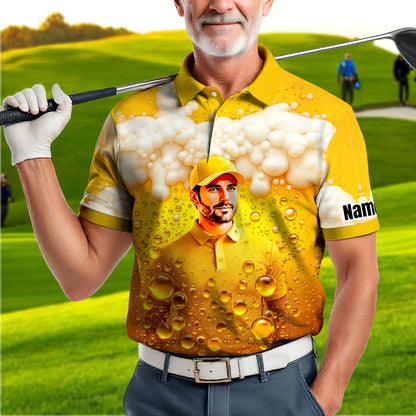 HomyGifts Men's Customized Face Artistic Golf Polo Shirt, Beer pattern Design, Special Gift for Beer & Golf Lovers, Summer Party Outfit, Unique Gift for Men Style 5