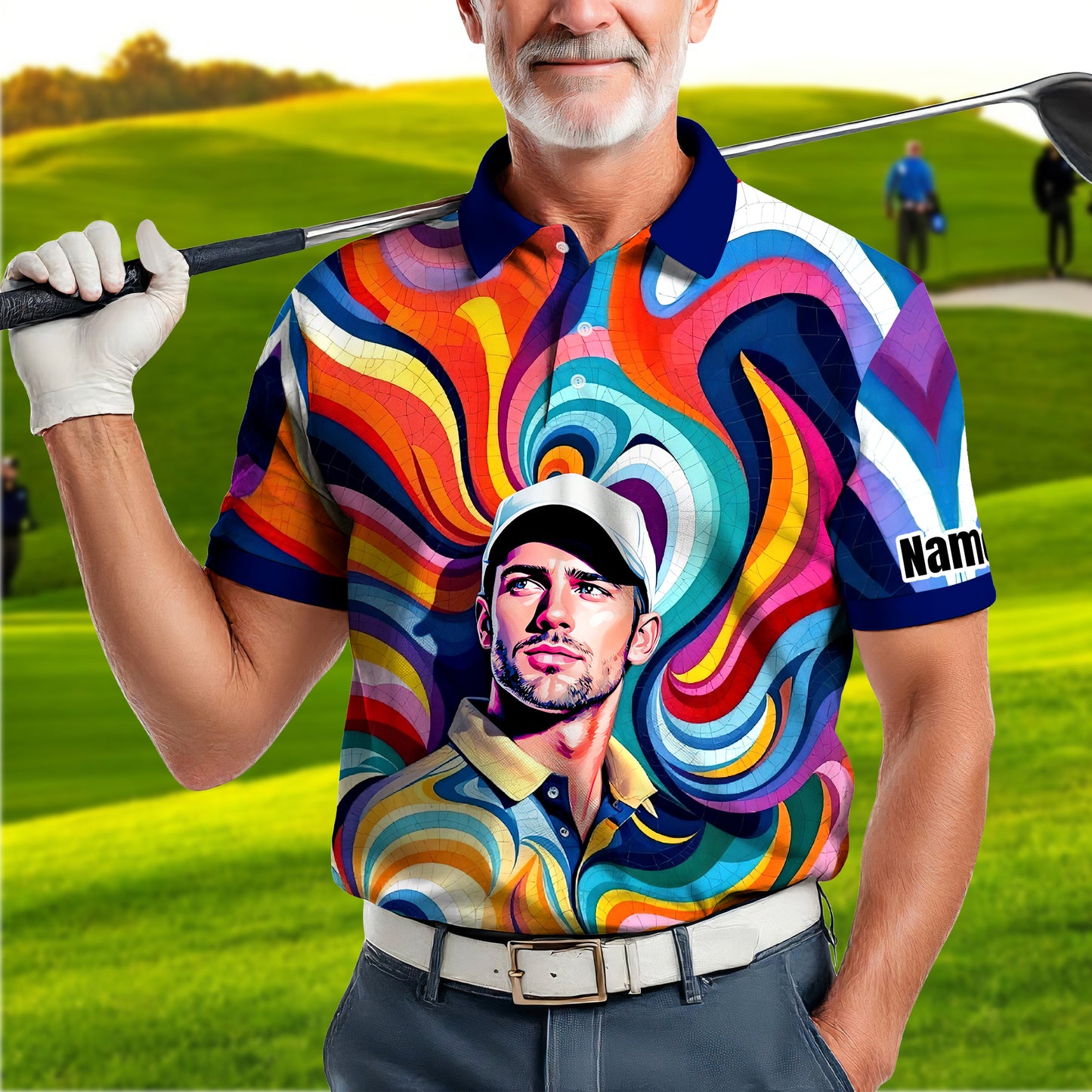 Personalized Mosaic Portrait Polo — Custom Face Mosaic Art Style Shirt Style 4