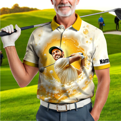 HomyGifts Men's Customized Face Artistic Golf Polo Shirt, Beer pattern Design, Special Gift for Beer & Golf Lovers, Summer Party Outfit, Unique Gift for Men Style 12