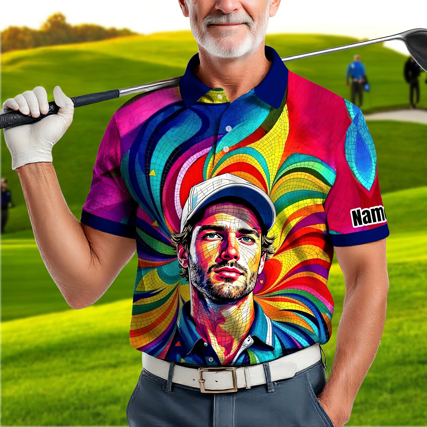 Personalized Mosaic Portrait Polo — Custom Face Mosaic Art Style Shirt Style 8