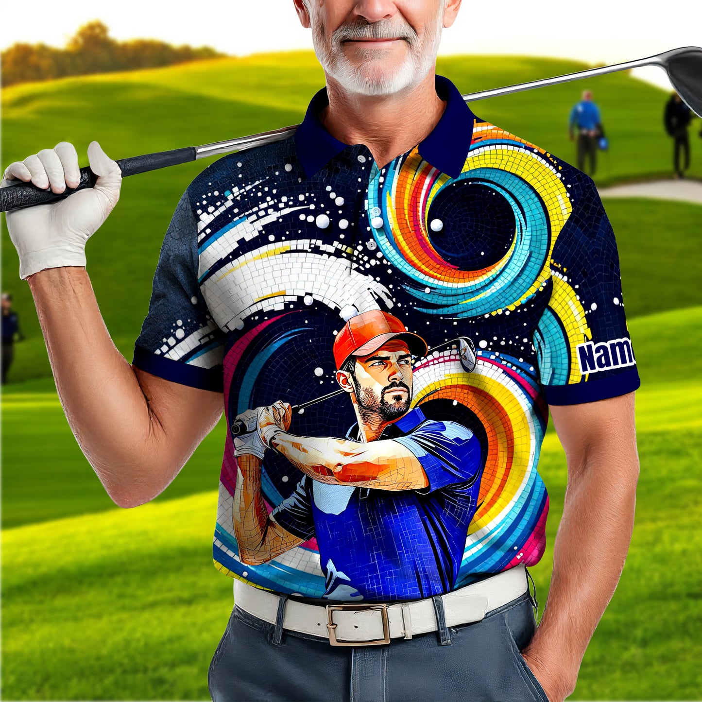 HomyGifts Men's Customized Face Artistic Golf Polo Shirt, Mosaic Art Style, Unique Personalized Golf Polo For Men Style 20