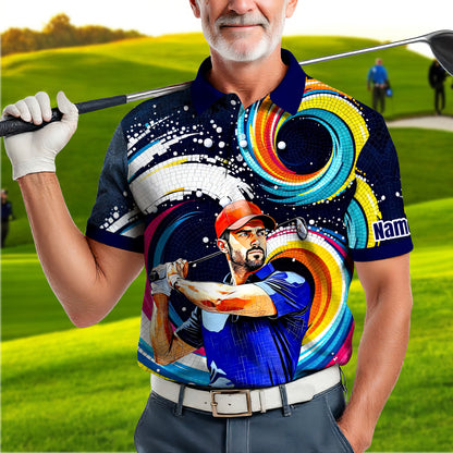 HomyGifts Men's Customized Face Artistic Golf Polo Shirt, Mosaic Art Style, Unique Personalized Golf Polo For Men Style 20
