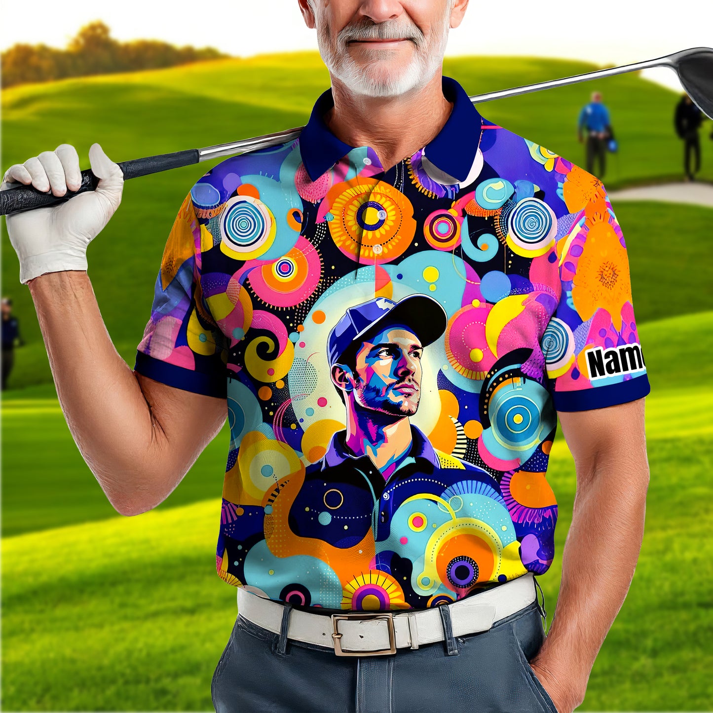 HomyGifts Custom Face Polo Shirt – Personalized Abstract Geometric Art Photo Shirt, Unique Gift for Him & Her