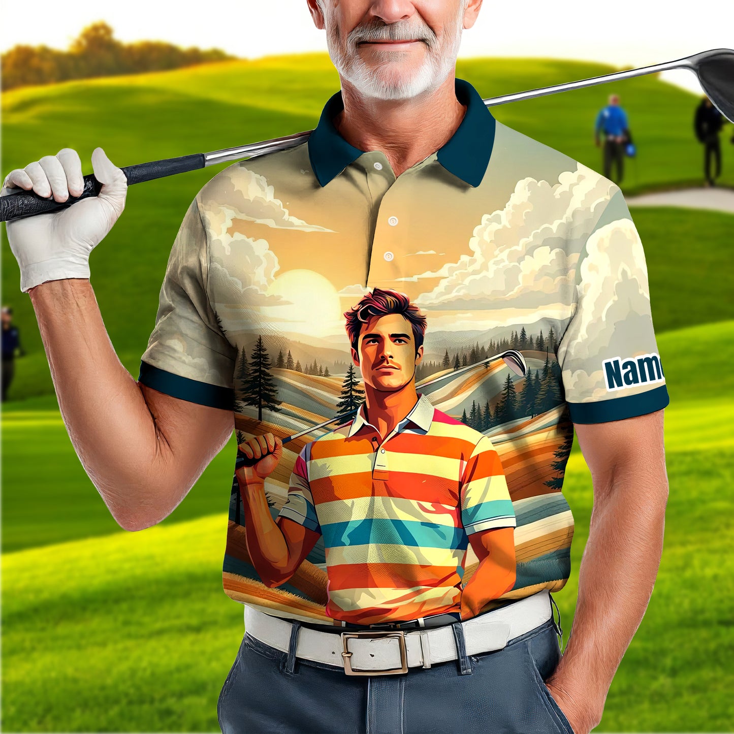 Custom Vintage Americana Golf Polo with Your Face - Retro Personalized Gift for Men Style 8