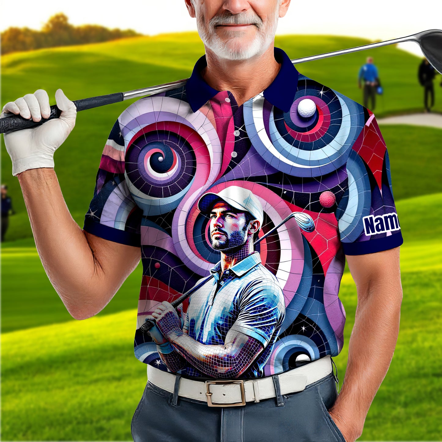 HomyGifts Men's Customized Face Artistic Golf Polo Shirt, Mosaic Art Style, Unique Personalized Golf Polo For Men Style 8