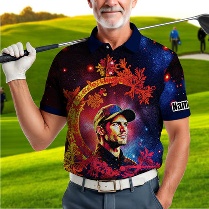 Custom Face Golf Polo Shirt – Personalized Christmas Golf Shirt for Him, Unique Holiday Gift for Golfer, Snowflake Design Golf Apparel Style 11