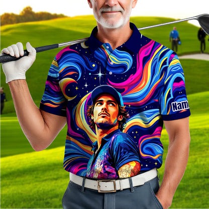 HomyGifts Men's Customized Face Artistic Golf Polo Shirt, Mosaic Art Style, Unique Personalized Golf Polo For Men Style 1