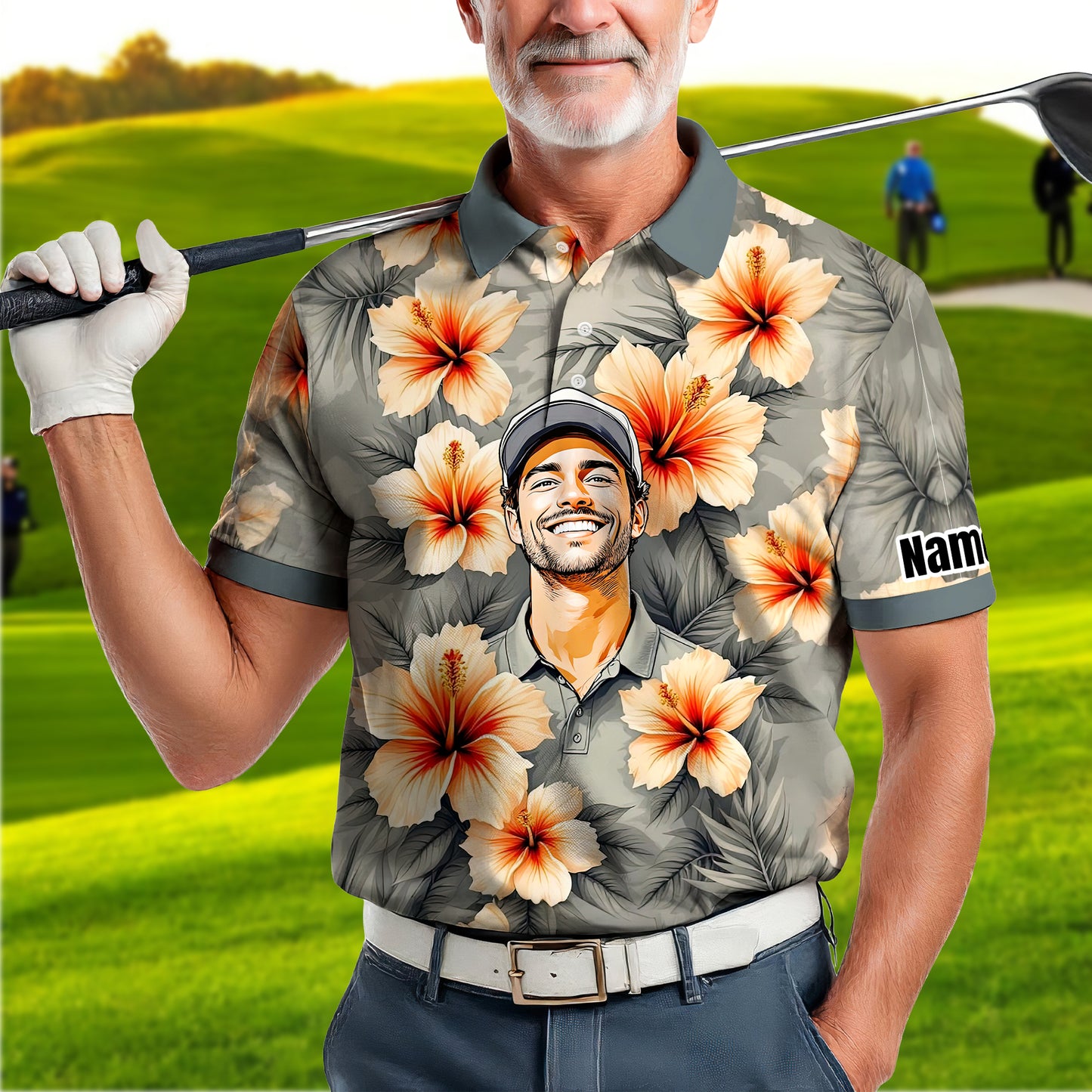 Custom Face Tropical Floral Polo Shirt – Personalized Summer Shirt, Fun Beach Vacation Gift, Unique Tropical Party Outfit Style 8