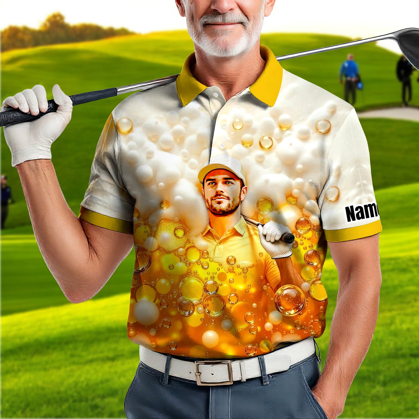 HomyGifts Men's Customized Face Artistic Golf Polo Shirt, Beer pattern Design, Special Gift for Beer & Golf Lovers, Summer Party Outfit, Unique Gift for Men Style 8