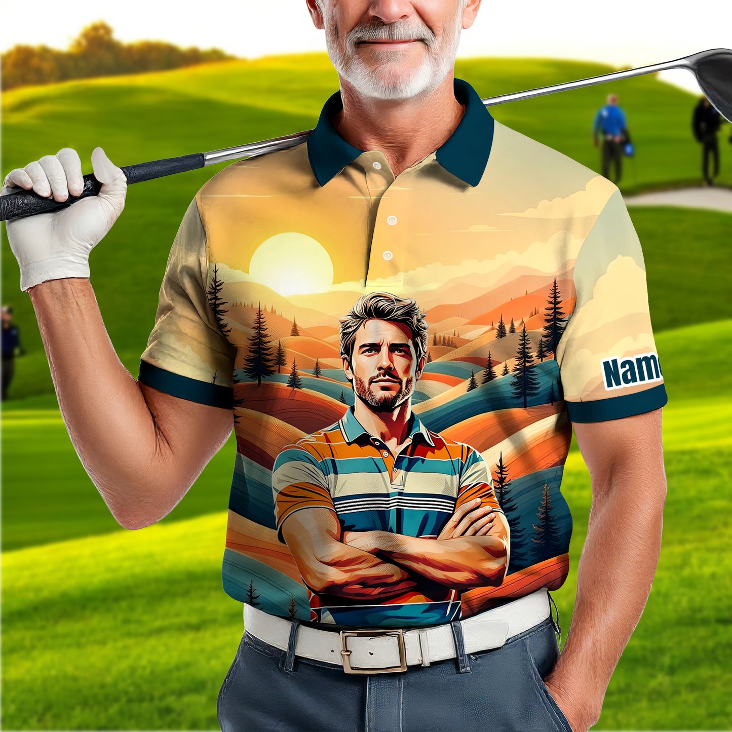 Custom Vintage Americana Golf Polo with Your Face - Retro Personalized Gift for Men Style 7