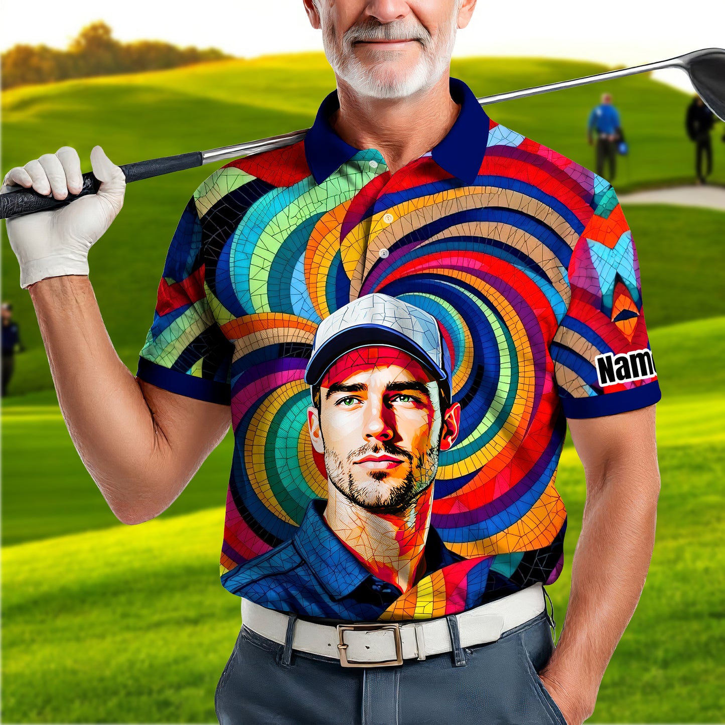 Personalized Mosaic Portrait Polo — Custom Face Mosaic Art Style Shirt Style 13