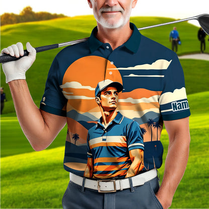 Custom Vintage Americana Golf Polo with Your Face - Retro Personalized Gift for Men Style 3
