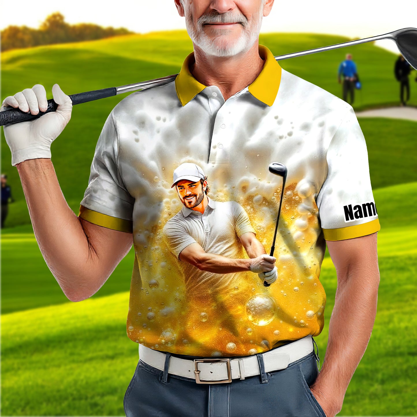 HomyGifts Men's Customized Face Artistic Golf Polo Shirt, Beer pattern Design, Special Gift for Beer & Golf Lovers, Summer Party Outfit, Unique Gift for Men Style 11