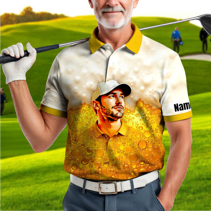 HomyGifts Men's Customized Face Artistic Golf Polo Shirt, Beer pattern Design, Special Gift for Beer & Golf Lovers, Summer Party Outfit, Unique Gift for Men Style 6