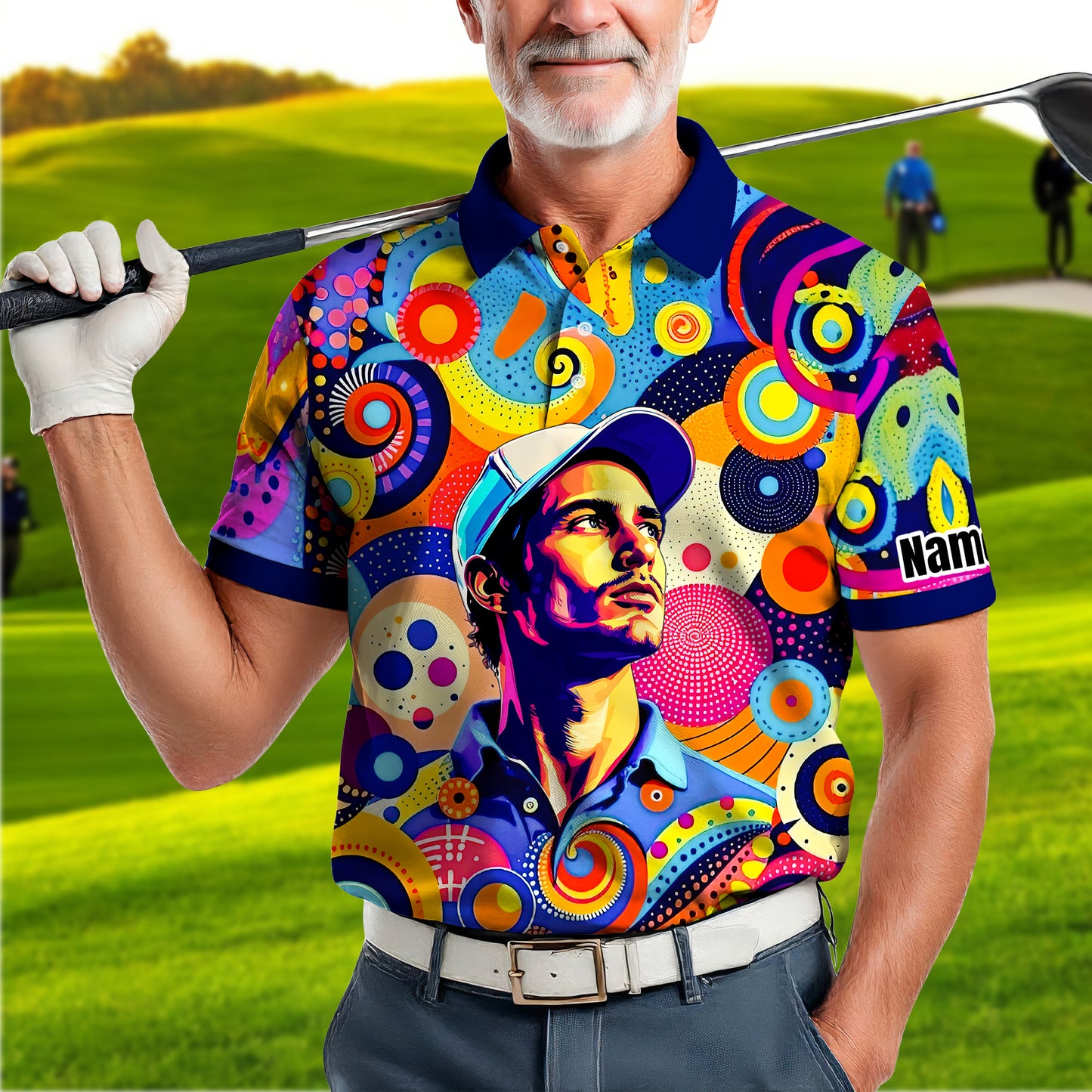 HomyGifts Custom Face Polo Shirt – Personalized Abstract Geometric Art Photo Shirt, Unique Gift for Him & Her