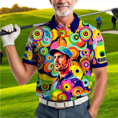 HomyGifts Custom Face Polo Shirt – Personalized Abstract Geometric Art Photo Shirt, Unique Gift for Him & Her