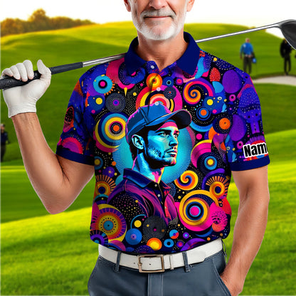 HomyGifts Custom Face Polo Shirt – Personalized Abstract Geometric Art Photo Shirt, Unique Gift for Him & Her