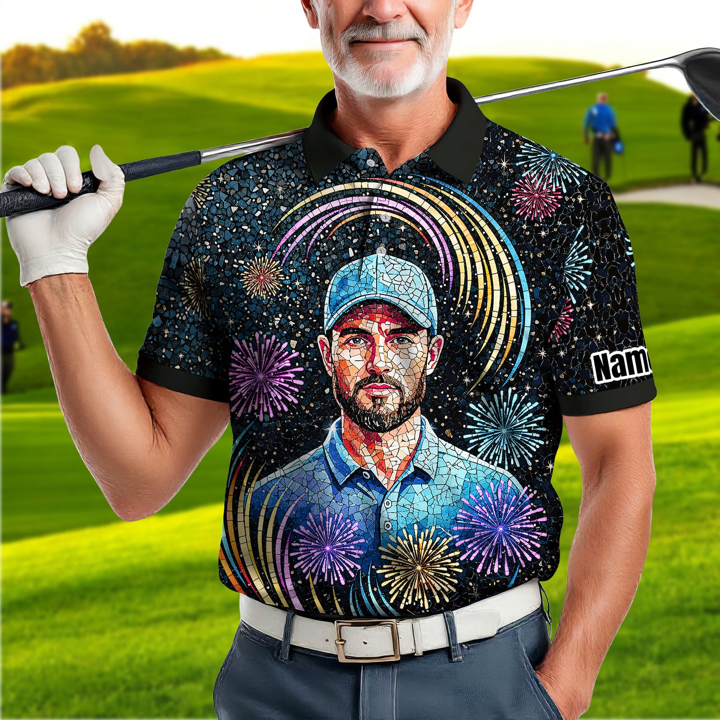 Custom Face Golf Polo Shirt – New Year Fireworks Edition | Personalized Golf Polo | Unique Holiday Gift for Him 2025 Style 8