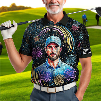 Custom Face Golf Polo Shirt – New Year Fireworks Edition | Personalized Golf Polo | Unique Holiday Gift for Him 2025 Style 8