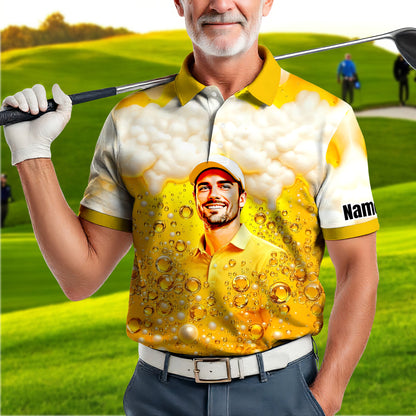 HomyGifts Men's Customized Face Artistic Golf Polo Shirt, Beer pattern Design, Special Gift for Beer & Golf Lovers, Summer Party Outfit, Unique Gift for Men Style 4