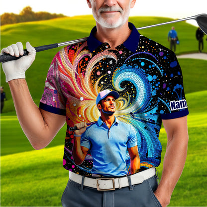 HomyGifts Men's Customized Face Artistic Golf Polo Shirt, Mosaic Art Style, Unique Personalized Golf Polo For Men