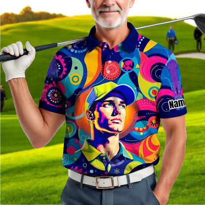 HomyGifts Custom Face Polo Shirt – Personalized Abstract Geometric Art Photo Shirt, Unique Gift for Him & Her