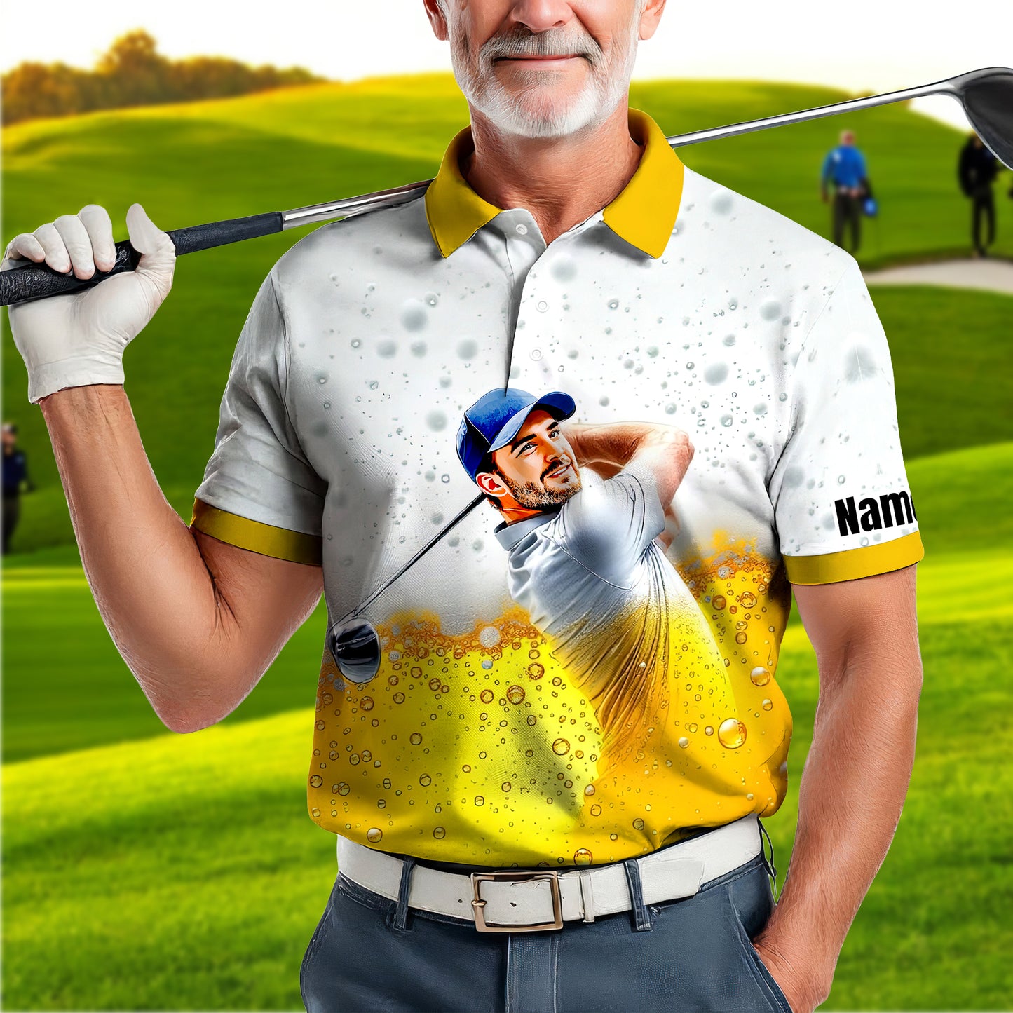 HomyGifts Men's Customized Face Artistic Golf Polo Shirt, Beer pattern Design, Special Gift for Beer & Golf Lovers, Summer Party Outfit, Unique Gift for Men Style 10