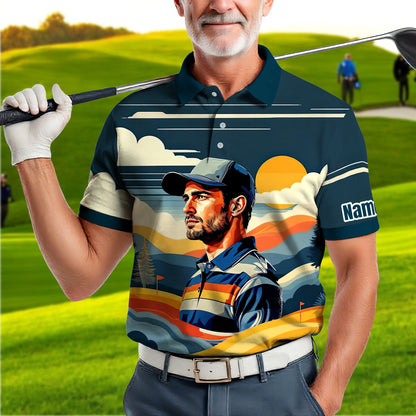 Custom Vintage Americana Golf Polo with Your Face - Retro Personalized Gift for Men Style 5