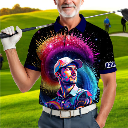 HomyGifts Men's Customized Face Artistic Golf Polo Shirt, Mosaic Art Style, Unique Personalized Golf Polo For Men