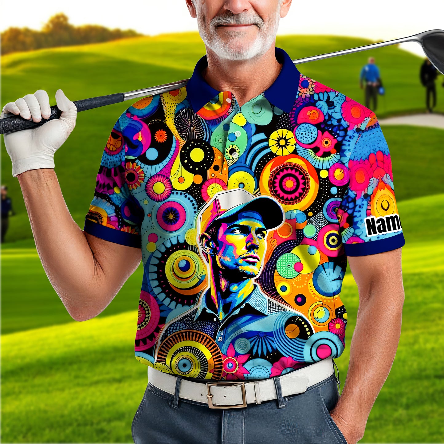 HomyGifts Custom Face Polo Shirt – Personalized Abstract Geometric Art Photo Shirt, Unique Gift for Him & Her