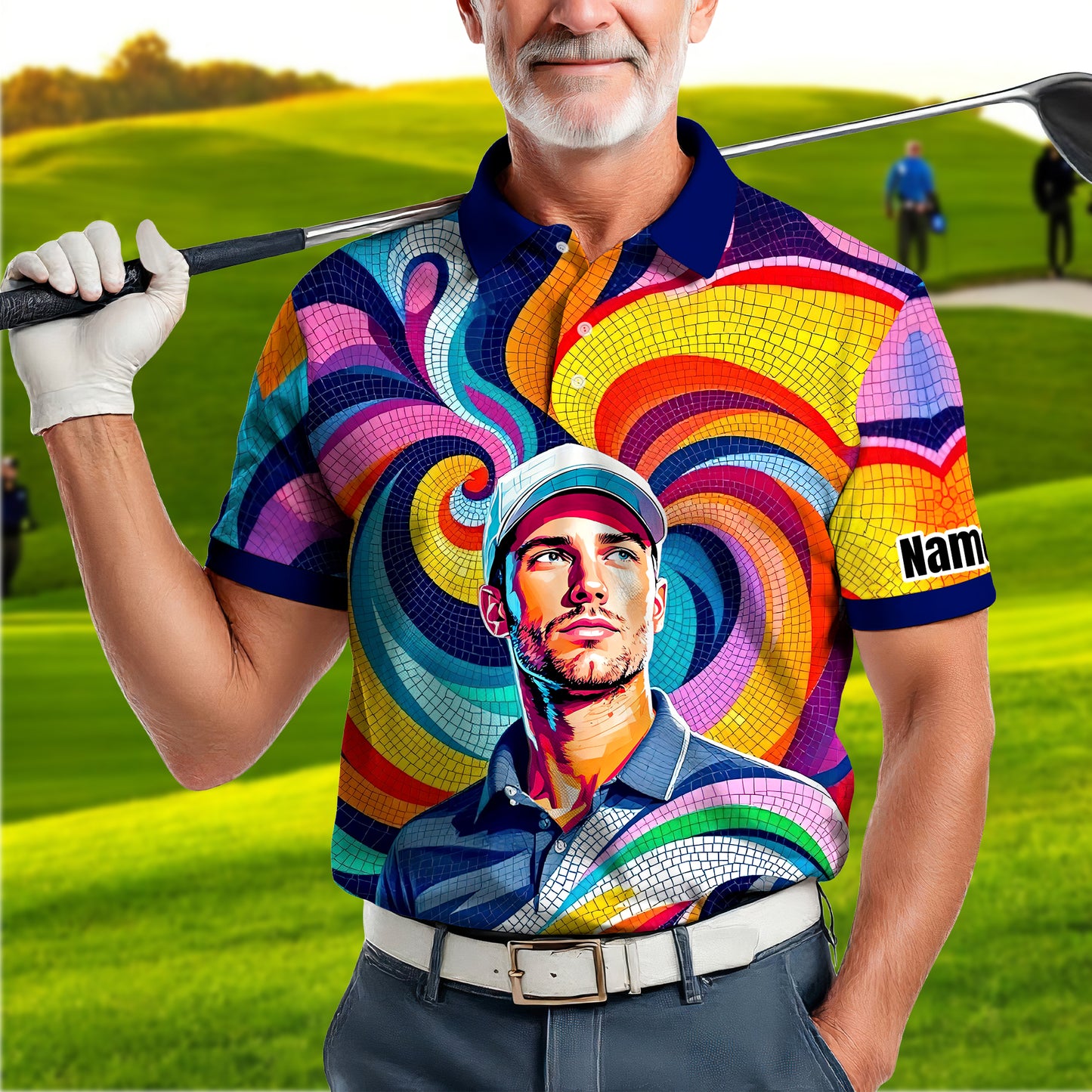 Personalized Mosaic Portrait Polo — Custom Face Mosaic Art Style Shirt Style 2