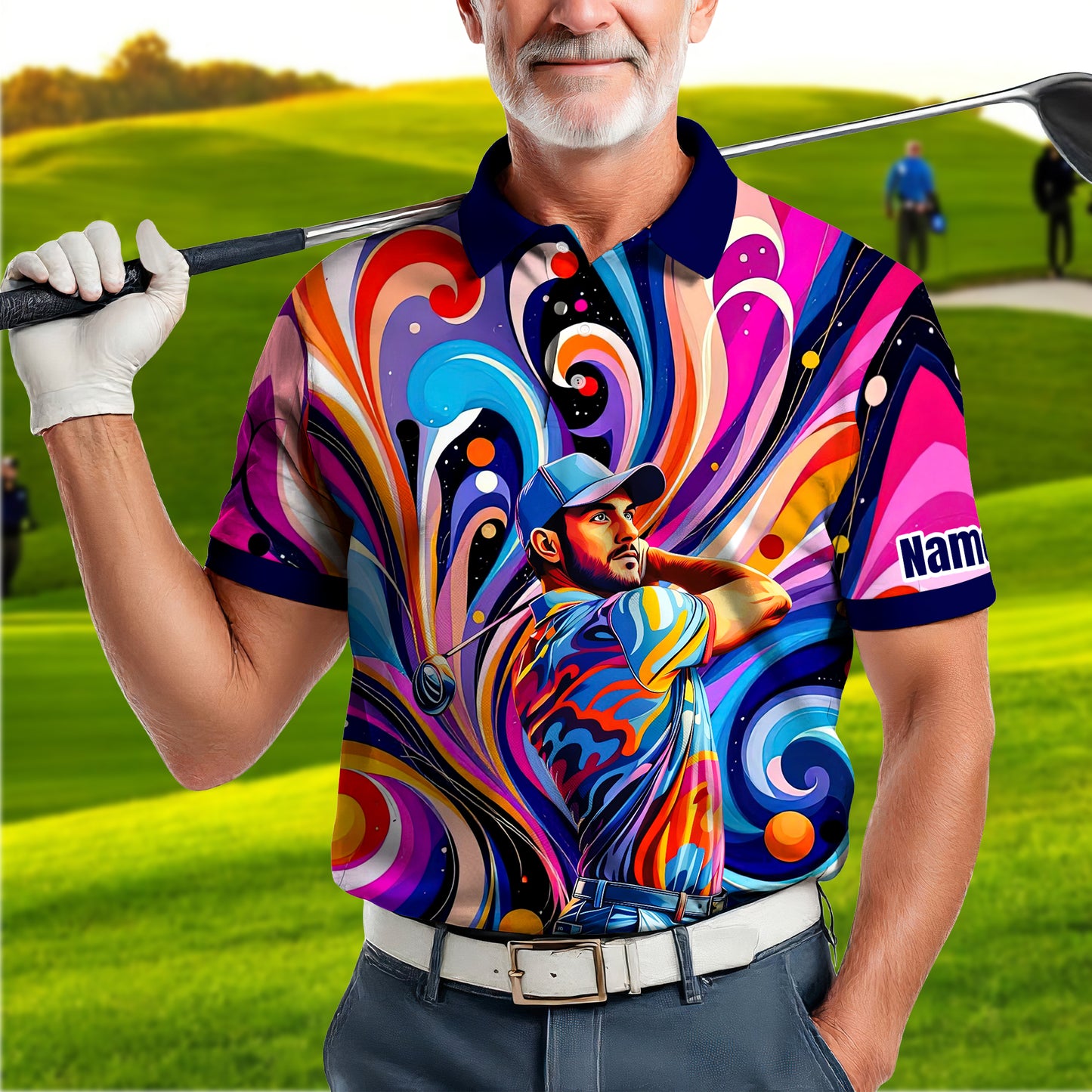 HomyGifts Men's Customized Face Artistic Golf Polo Shirt, Mosaic Art Style, Unique Personalized Golf Polo For Men Style 14