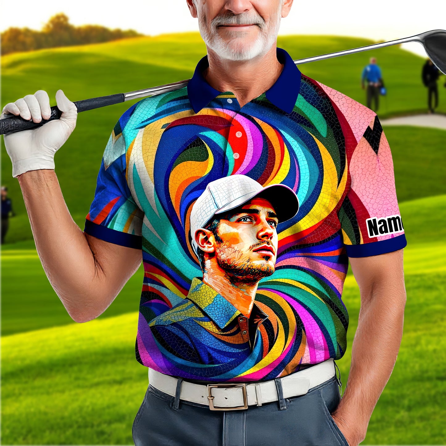 Personalized Mosaic Portrait Polo — Custom Face Mosaic Art Style Shirt Style 1