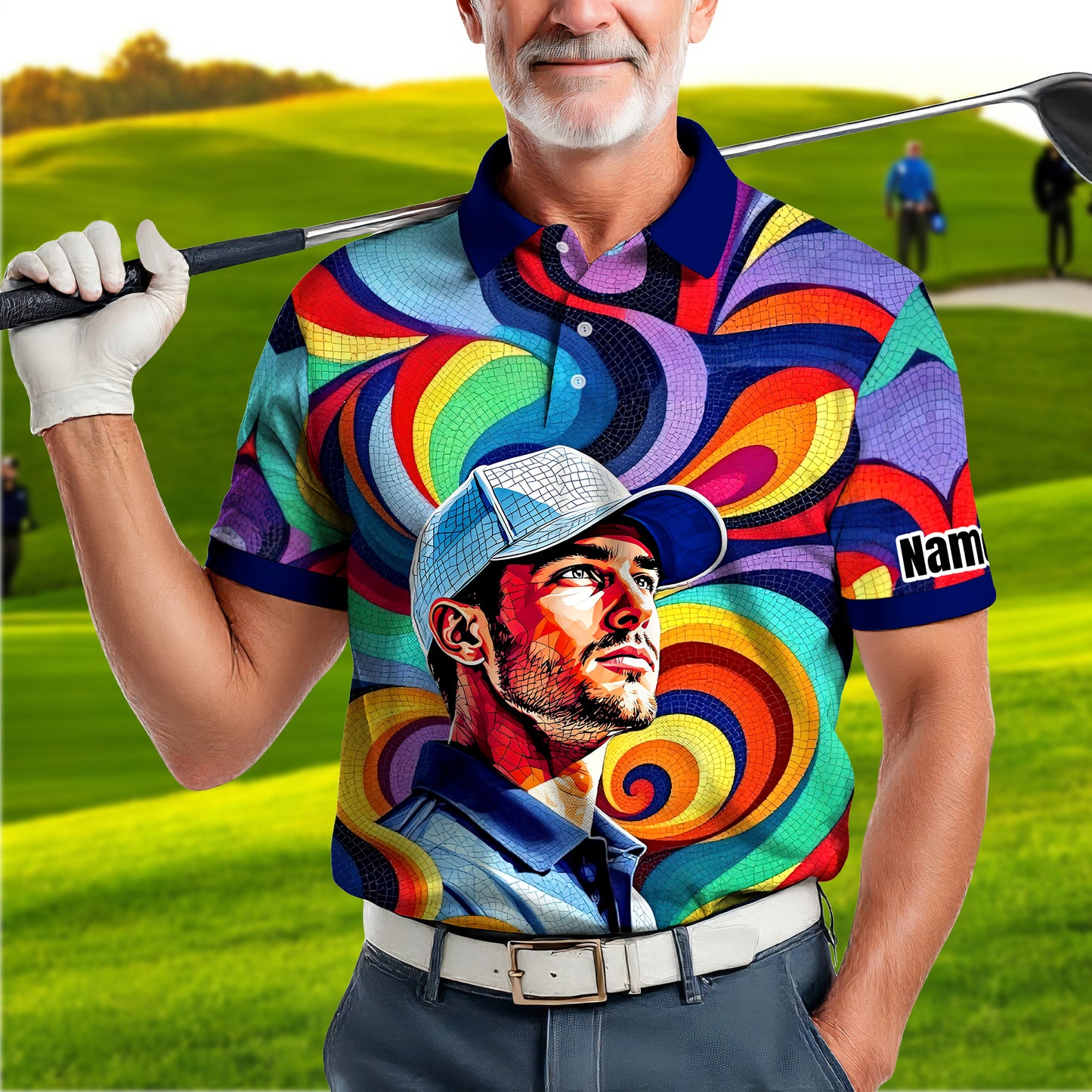 Personalized Mosaic Portrait Polo — Custom Face Mosaic Art Style Shirt Style 9