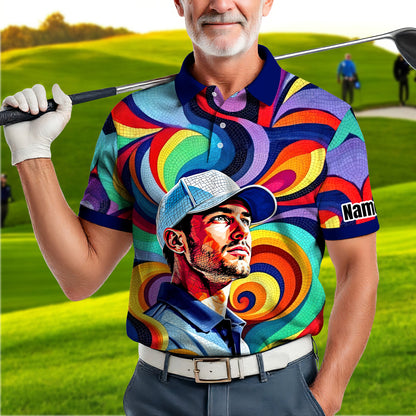 Personalized Mosaic Portrait Polo — Custom Face Mosaic Art Style Shirt Style 9