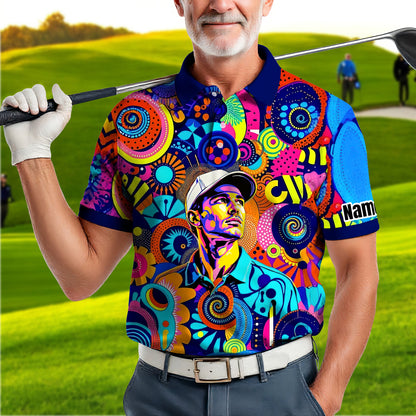 HomyGifts Custom Face Polo Shirt – Personalized Abstract Geometric Art Photo Shirt, Unique Gift for Him & Her