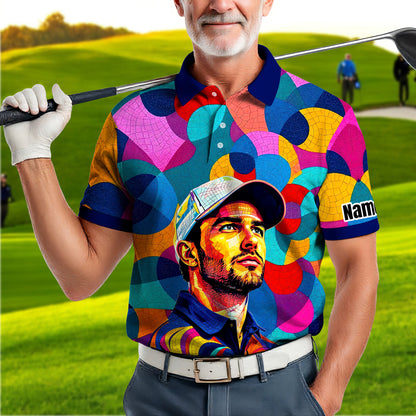 Personalized Mosaic Portrait Polo — Custom Face Mosaic Art Style Shirt Style 17