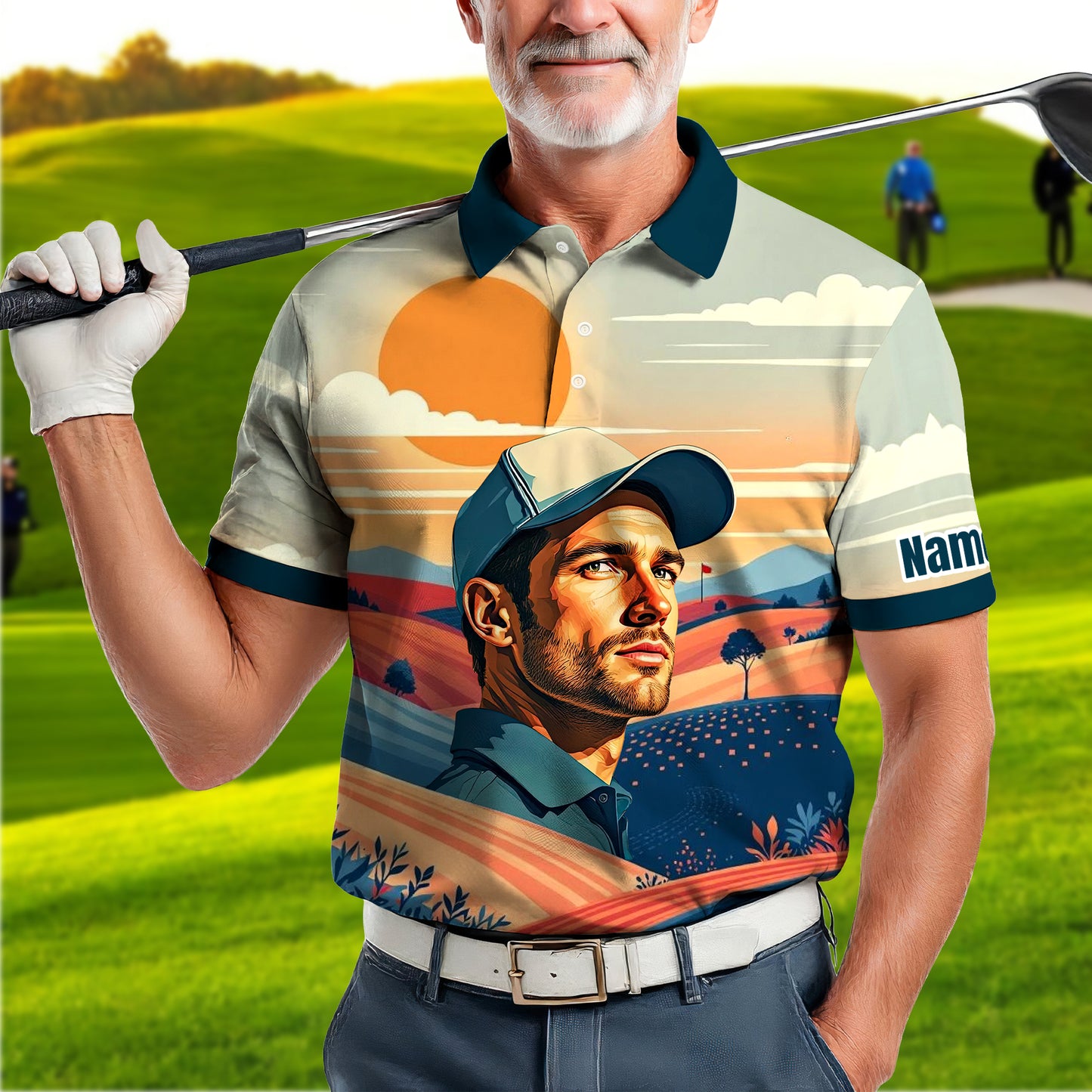 Custom Vintage Americana Golf Polo with Your Face - Retro Personalized Gift for Men Style 4