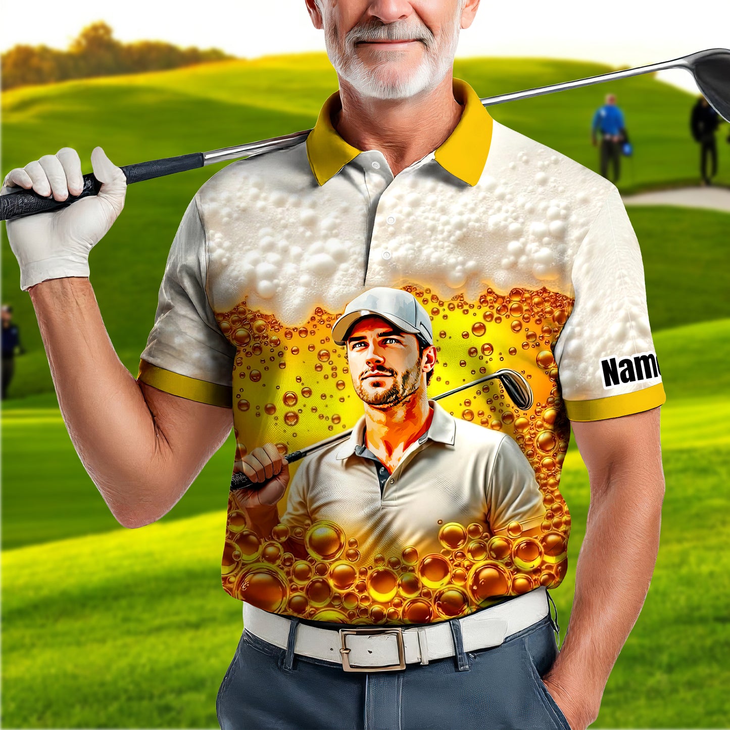 HomyGifts Men's Customized Face Artistic Golf Polo Shirt, Beer pattern Design, Special Gift for Beer & Golf Lovers, Summer Party Outfit, Unique Gift for Men Style 3